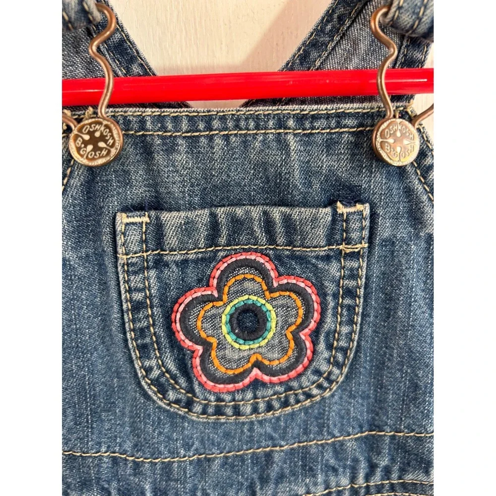 OshKosh B'gosh Denim Overalls 3 Months Flower Embroidered Vestbak Baby Girls
